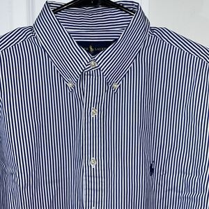 Polo by Ralph Lauren White Blue Stripe w/Pony Dress Work Shirt 17 x 34/35 Men’s